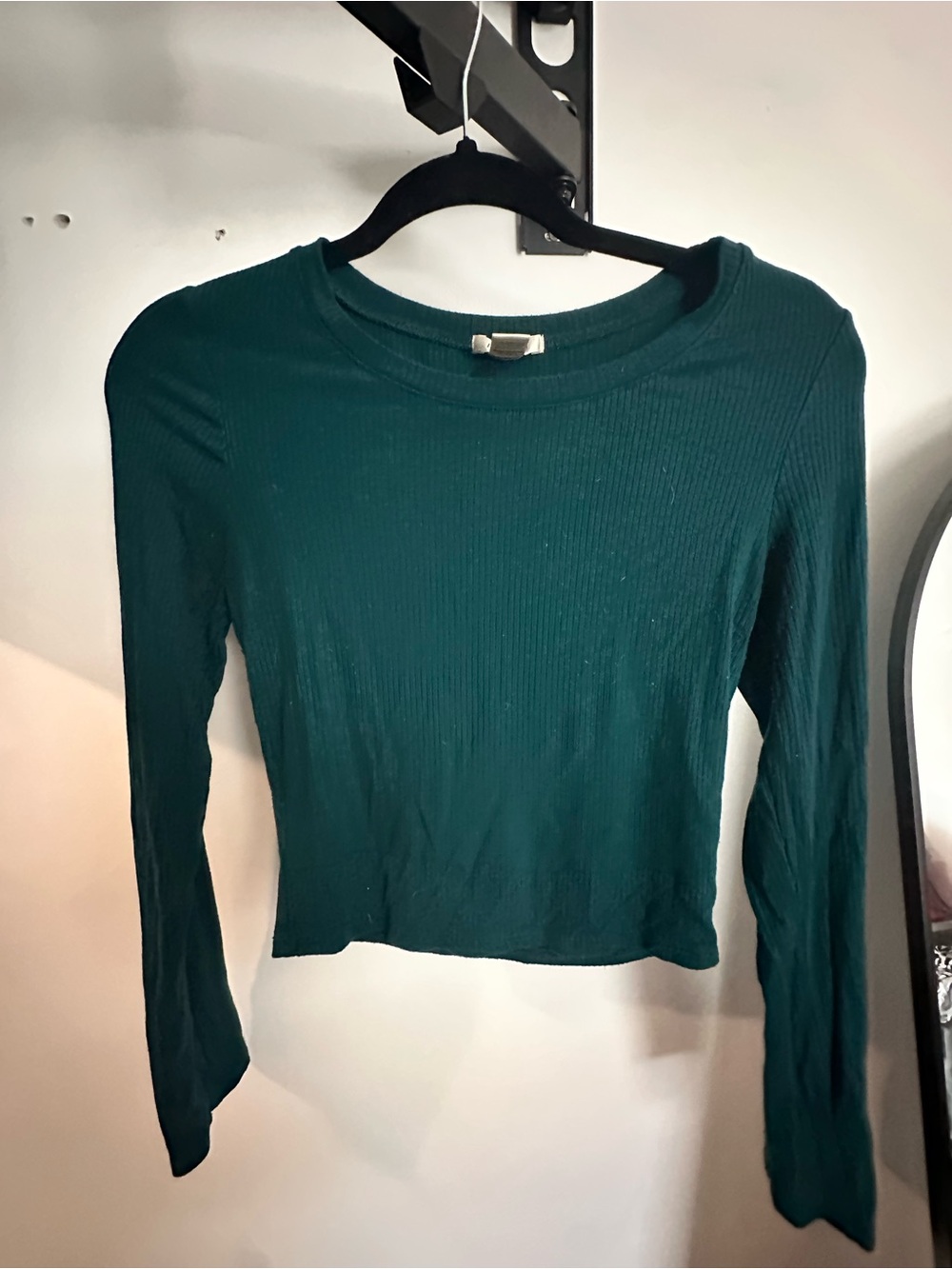 Bozzolo Dark Teal Ribbed Long Sleeve Crop Top
